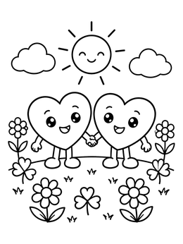 Free printable Cute Hearts In Flower Meadow coloring page