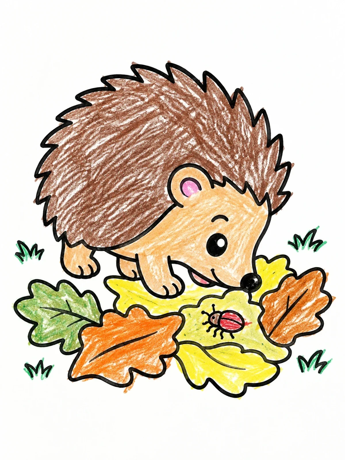 Colored example of the Cute Hedgehog And Autumn Leaves coloring page