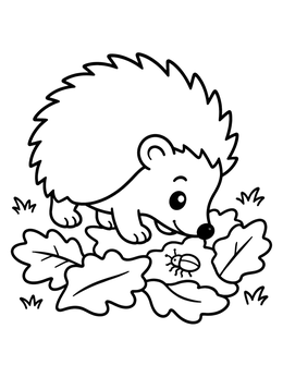Free printable Cute Hedgehog And Autumn Leaves coloring page
