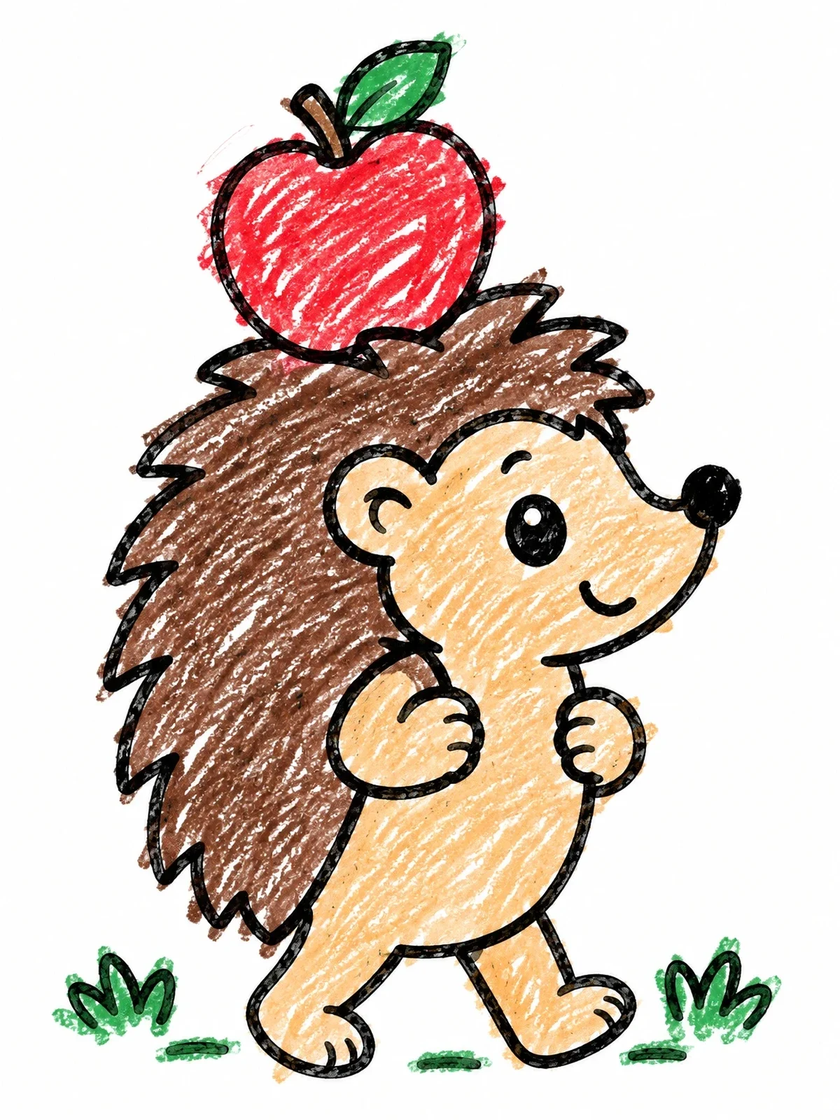 Colored example of the Cute Hedgehog Carrying An Apple coloring page