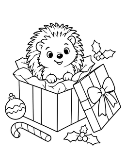 Free printable Cute Hedgehog In Holiday Gift Box coloring page