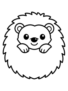 A simple hedgehog coloring page showing a round spiky body with a smiling face and tiny paws.