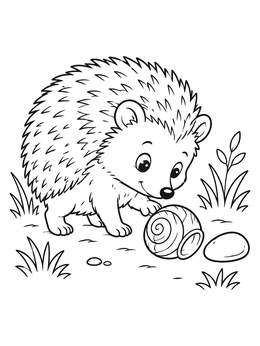 Free printable Cute Hedgehog Exploring Snail Shell coloring page
