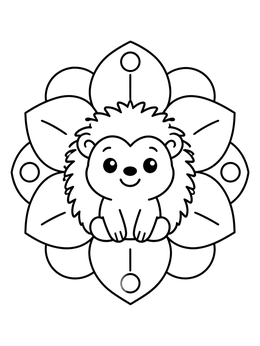 Free printable Cute Hedgehog On Flower Mandala coloring page