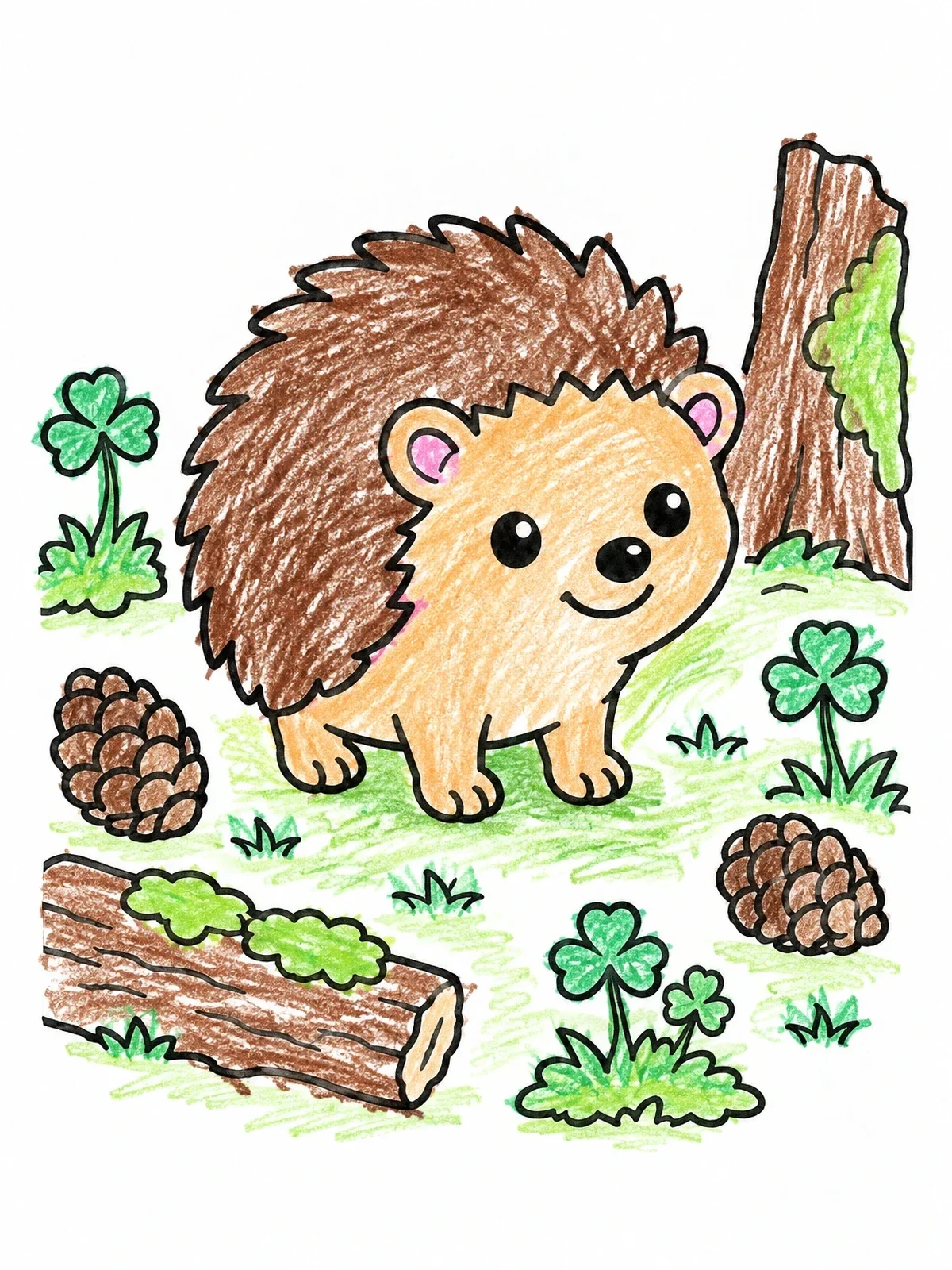 Colored example of the Cute Hedgehog On Forest Floor coloring page
