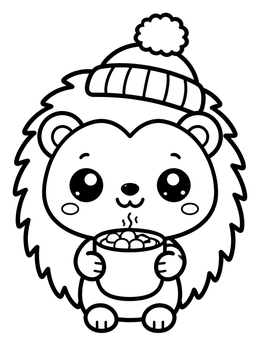 Free printable Cute Hedgehog With Hot Cocoa coloring page