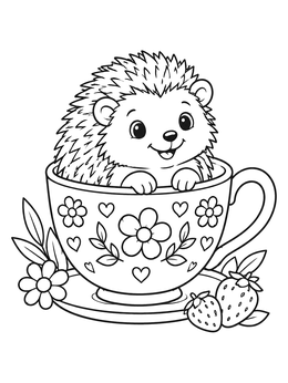 Free printable Cute Hedgehog In A Teacup coloring page