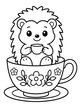 Free printable Cozy Hedgehog In A Floral Teacup coloring page