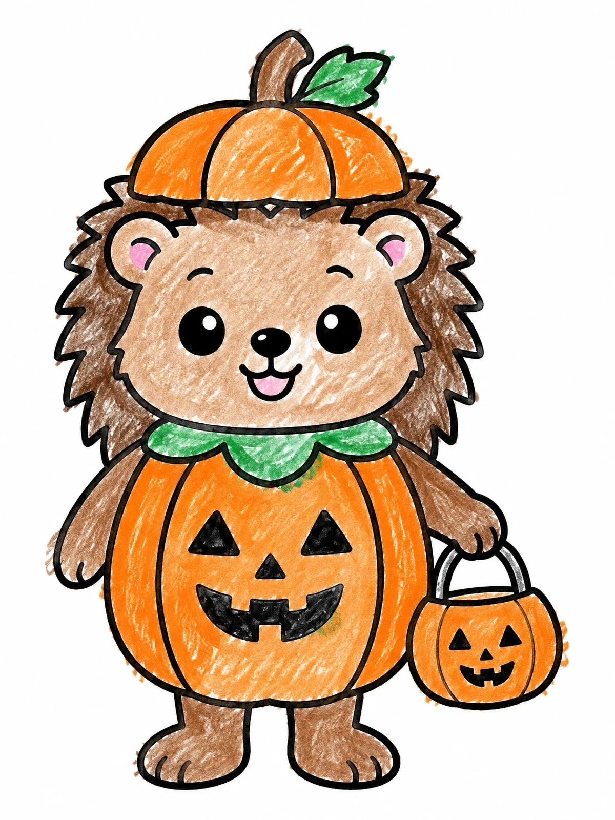 Colored example of the Cute Hedgehog In Pumpkin Costume coloring page