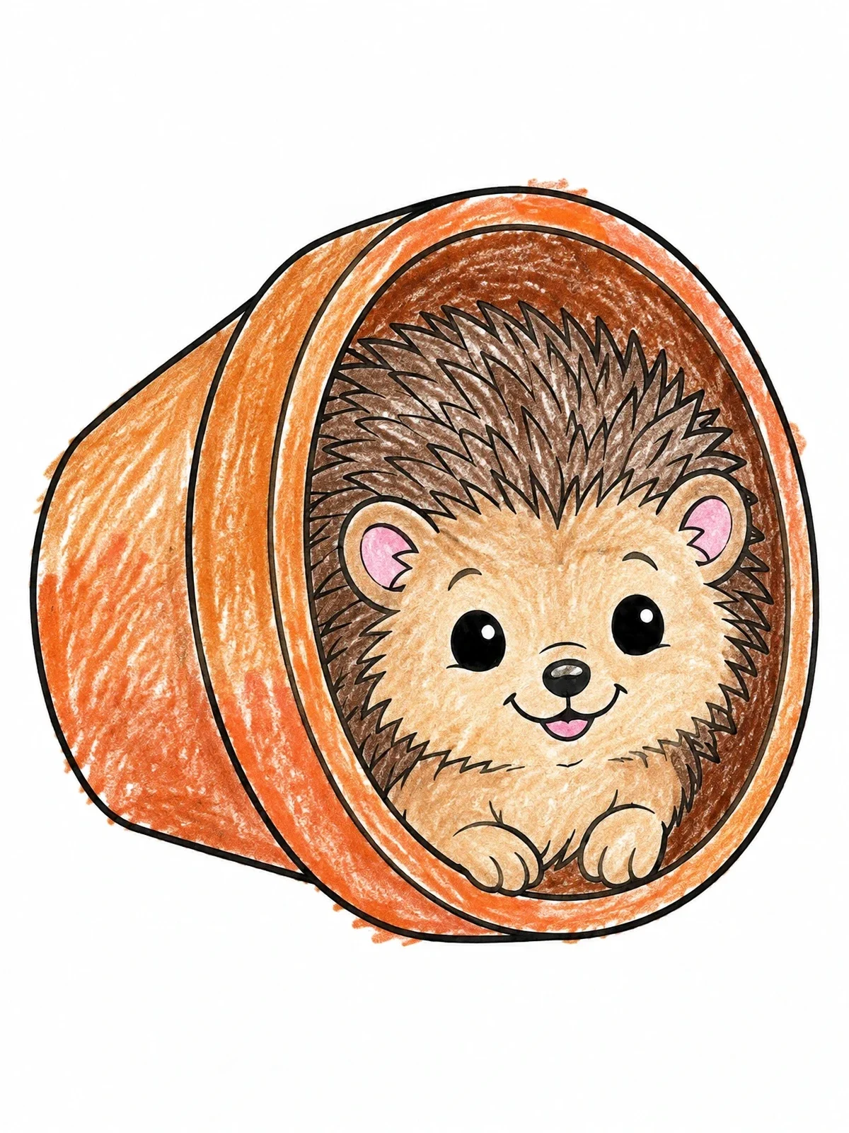 Colored example of the Cute Hedgehog Inside A Flowerpot coloring page