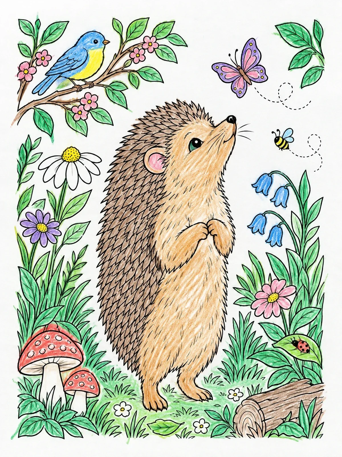 Colored example of the Cute Hedgehog Standing In Nature coloring page