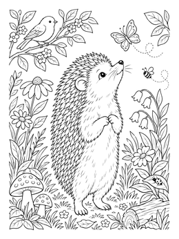 Free printable Cute Hedgehog Standing In Nature coloring page