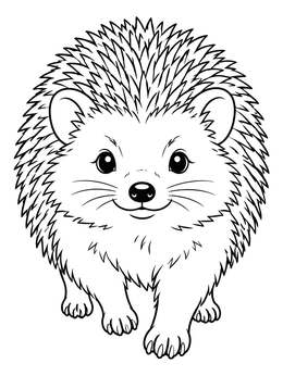 A cheerful hedgehog coloring page featuring a prickly friend walking forward.