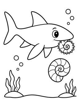 Free printable Cute Helicoprion And Ammonite Shell coloring page