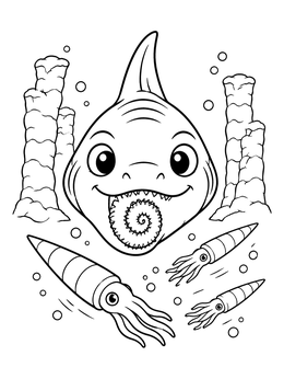 Free printable Cute Helicoprion And Ancient Belemnites coloring page