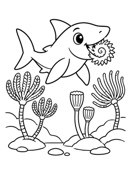 Free printable Cute Helicoprion And Sea Lilies coloring page