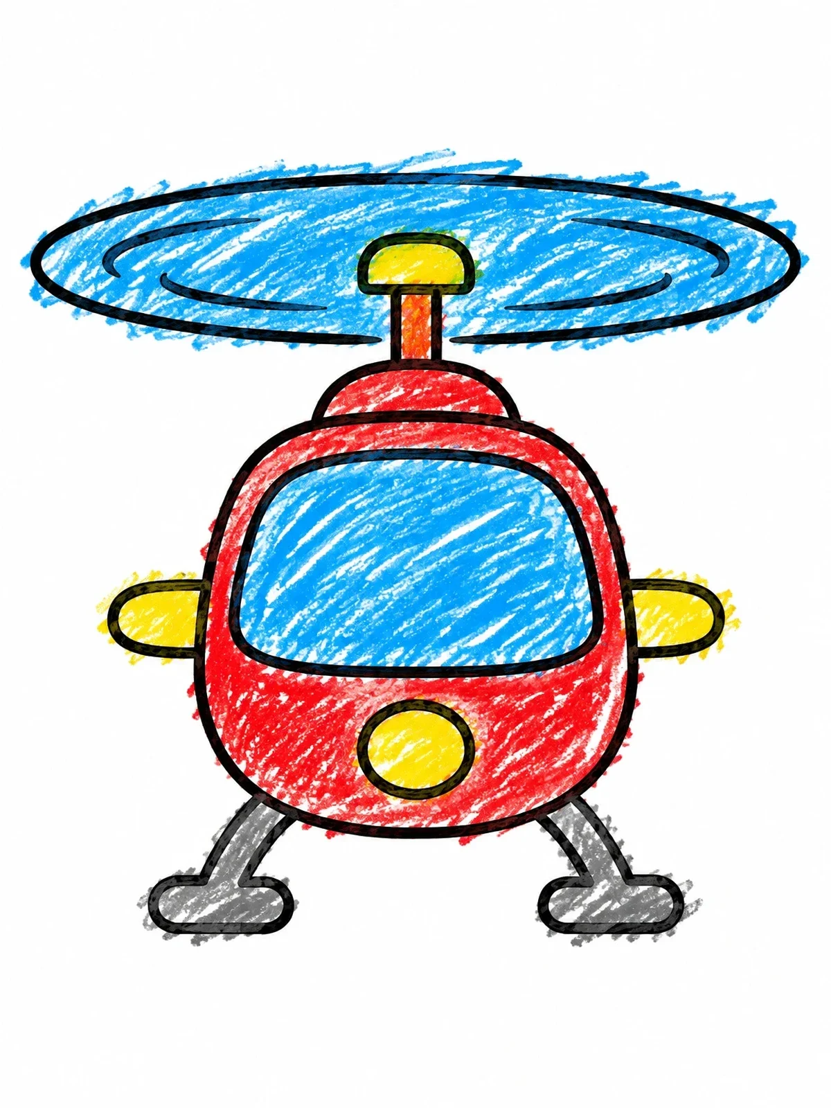 Colored example of the Cute Helicopter Front View coloring page