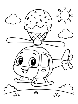 Free printable Helicopter Balancing An Ice Cream Cone coloring page