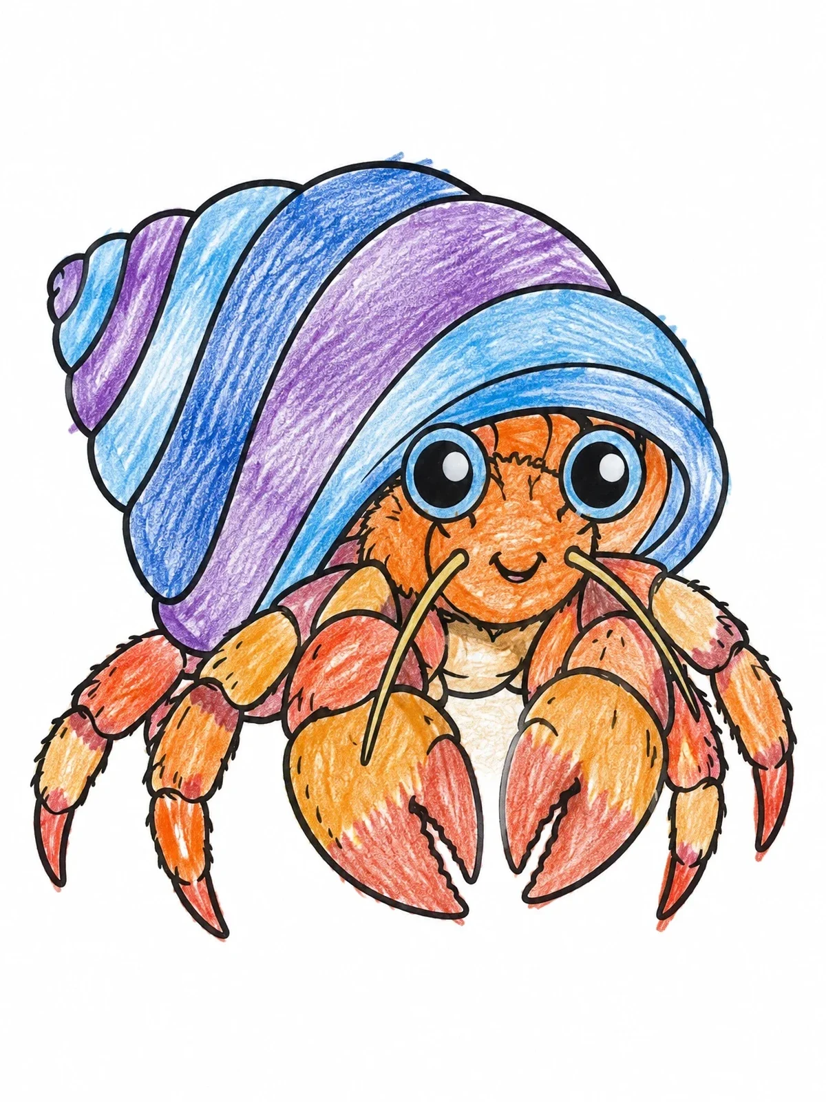 Colored example of the Cute Hermit Crab In Shell coloring page
