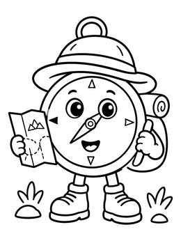 Free printable Cute Hiking Compass With Map coloring page