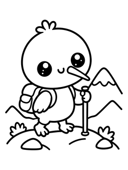 Free printable Cute Hiking Kiwi Bird coloring page