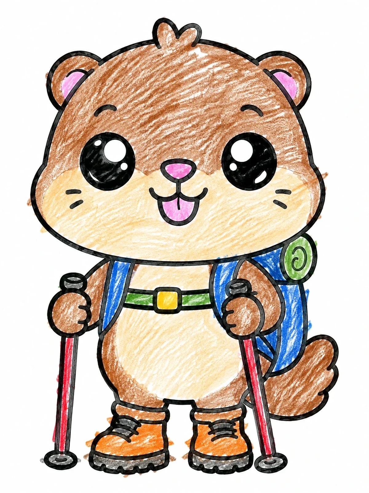 Colored example of the Cute Hiking Marmot With Backpack coloring page