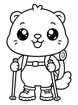 Free printable Cute Hiking Marmot With Backpack coloring page