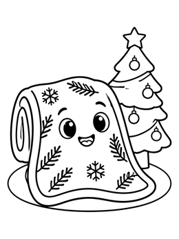Free printable Cute Holiday Blanket By Christmas Tree coloring page