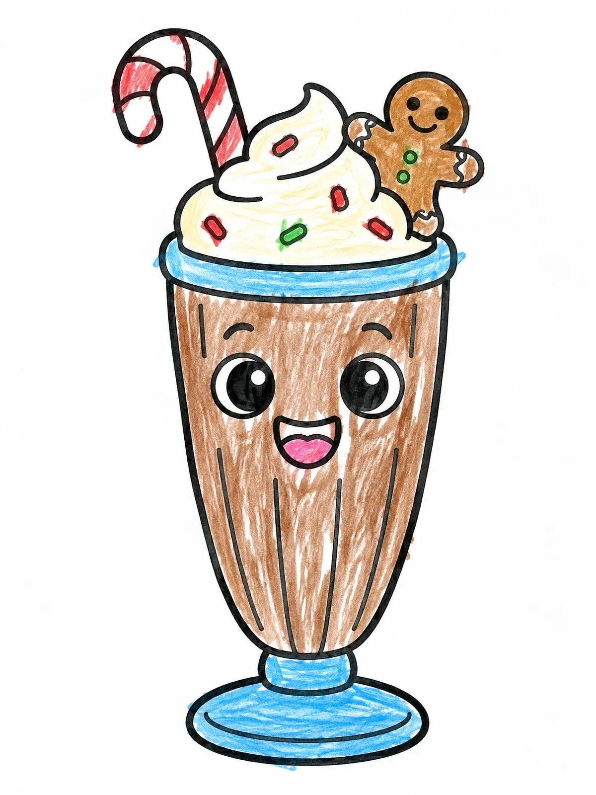Colored example of the Cute Holiday Milkshake With Gingerbread coloring page