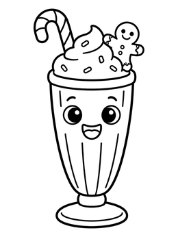 Free printable Cute Holiday Milkshake With Gingerbread coloring page