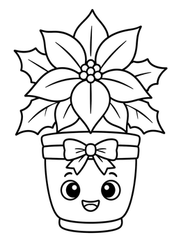 Free printable Cute Holiday Poinsettia Flower Pot coloring page