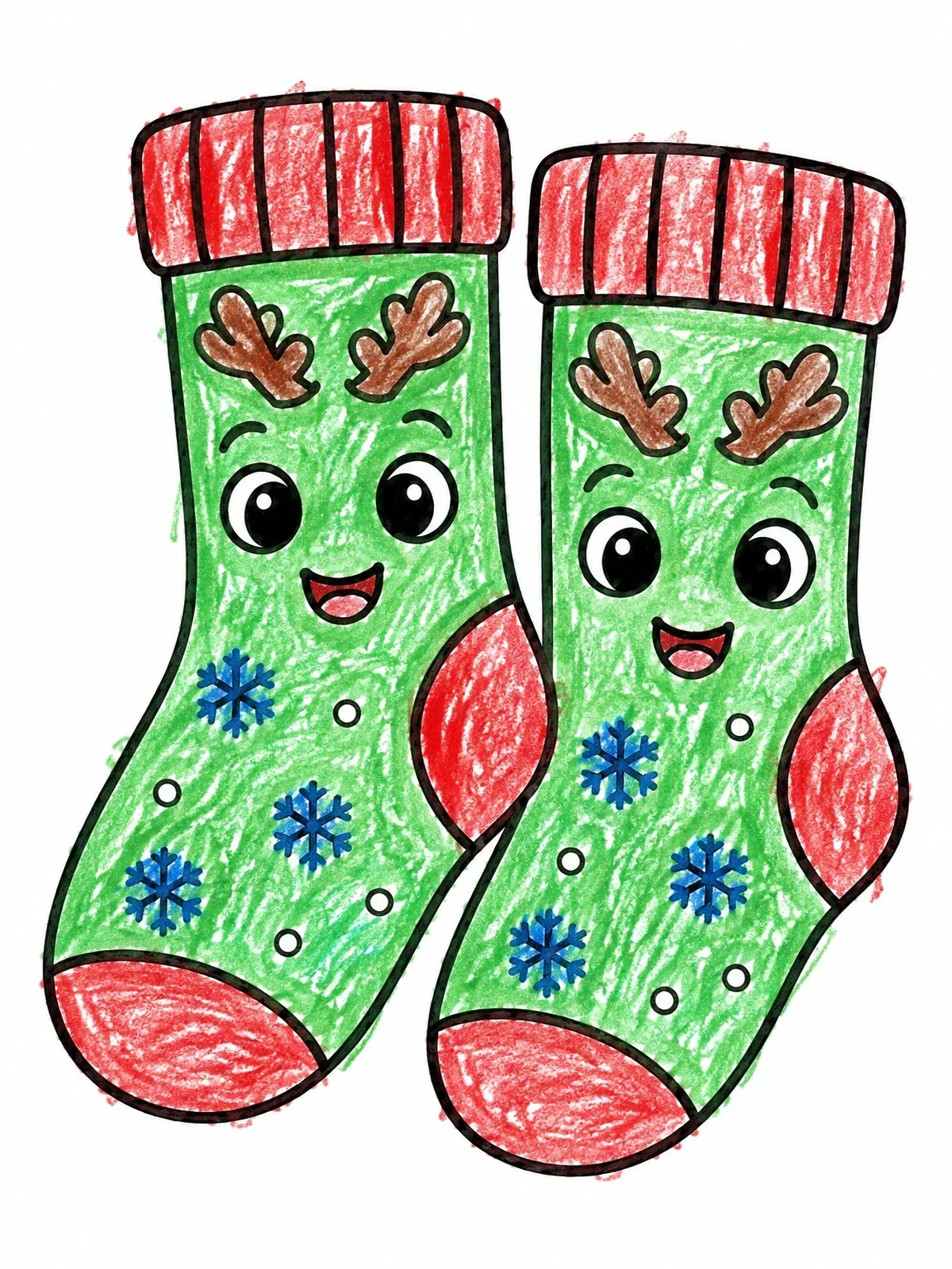 Colored example of the Cute Holiday Reindeer Socks coloring page