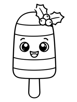 A happy striped popsicle coloring page decorated with holly berries.
