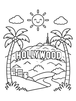 Free printable Sunny Hollywood Sign In Los Angeles coloring page