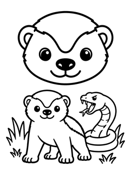 Free printable Cute Honey Badger And Hissing Snake coloring page