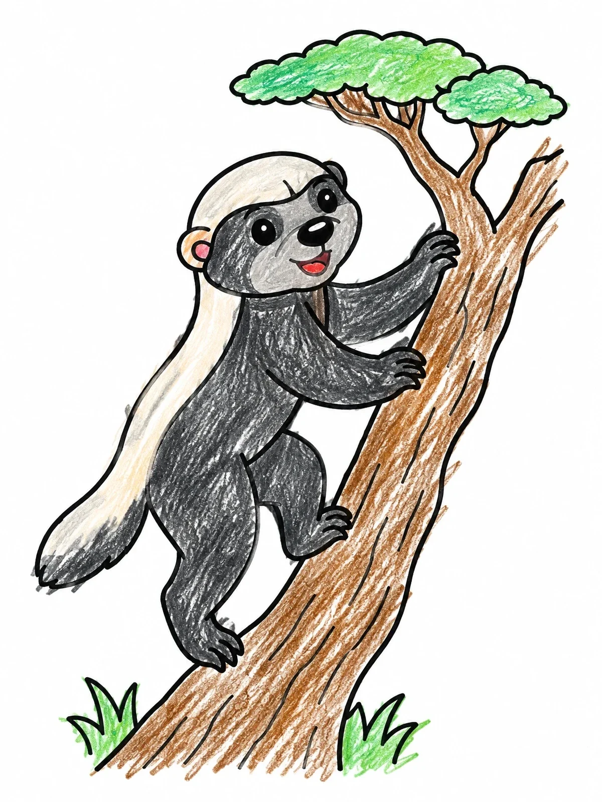 Colored example of the Cute Honey Badger Climbing A Tree coloring page