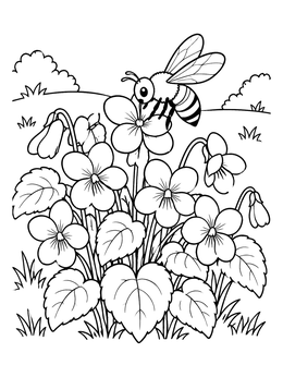 Free printable Cute Honeybee On Wild Violets coloring page