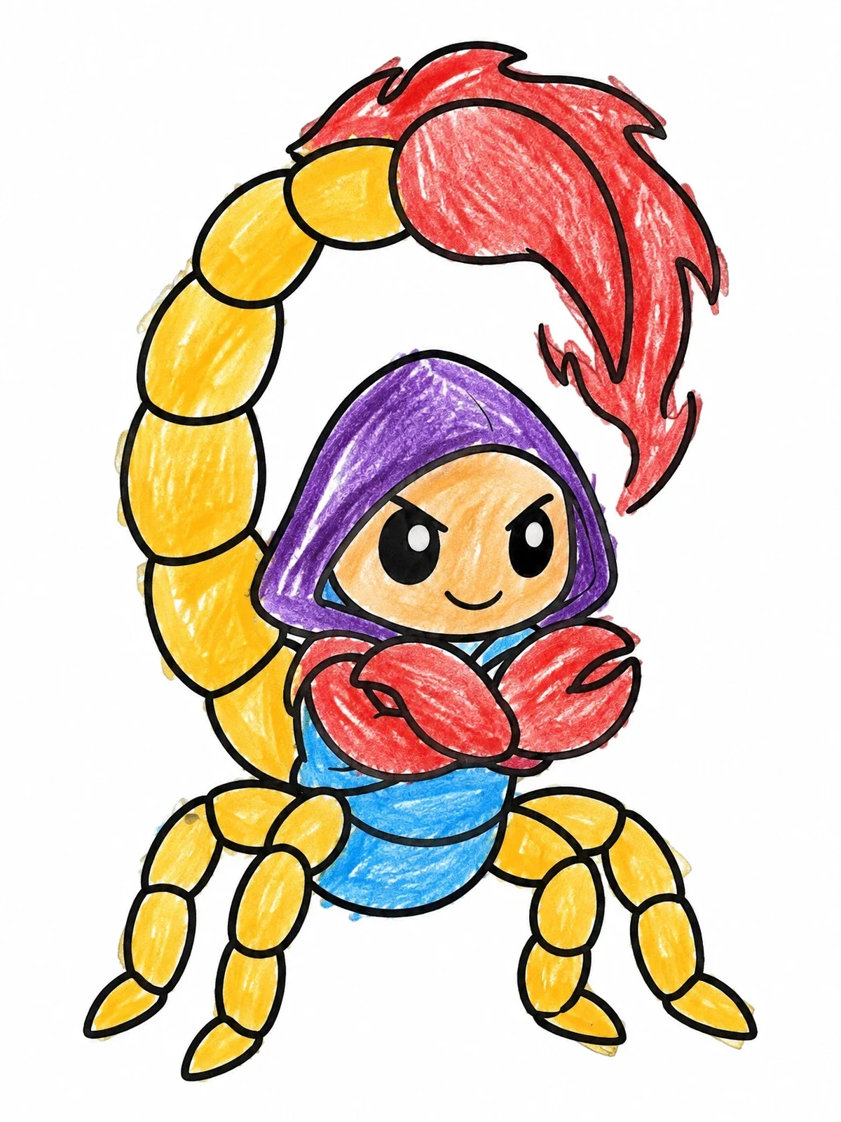 Colored example of the Cute Hooded Scorpion Warrior coloring page