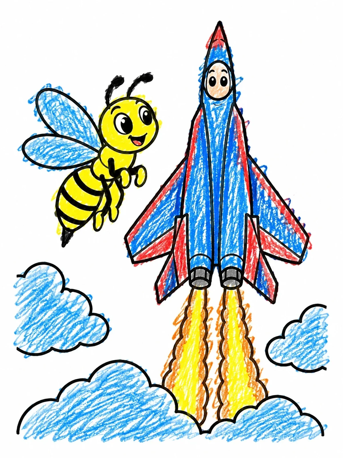 Colored example of the Cute Hornet And Jet Plane coloring page