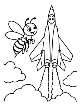Free printable Cute Hornet And Jet Plane coloring page