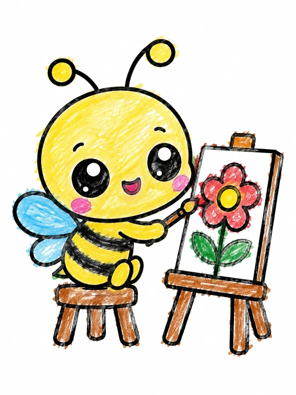 Colored example of the Cute Little Hornet Painting A Flower coloring page
