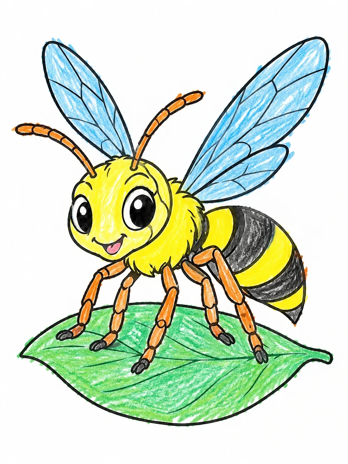 Colored example of the Cute Hornet Resting On Leaf coloring page