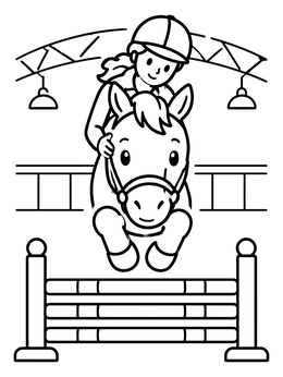 Free printable Cute Horse And Rider Jumping coloring page