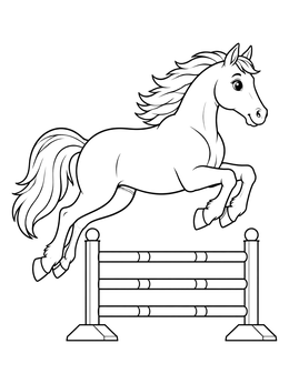 Free printable Cute Horse Jumping Over An Obstacle coloring page