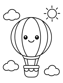 Free printable Cute Hot Air Balloon In Sky coloring page