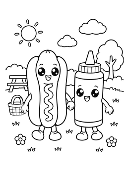 Free printable Cute Hot Dog And Mustard Bottle coloring page