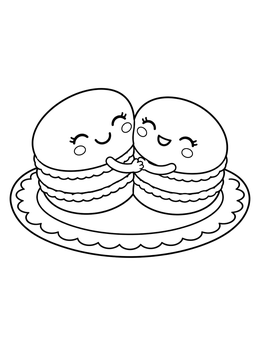 Free printable Cute Hugging Macarons On Plate coloring page