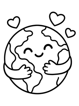 Free printable Cute Hugging Planet Earth coloring page