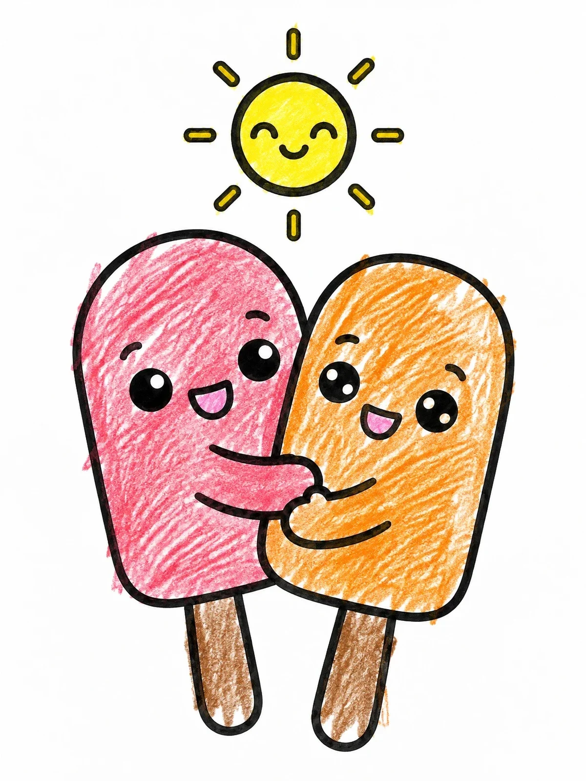 Colored example of the Cute Hugging Popsicles Under The Sun coloring page