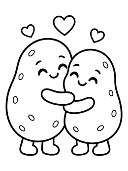 Free printable Cute Hugging Potatoes With Hearts coloring page